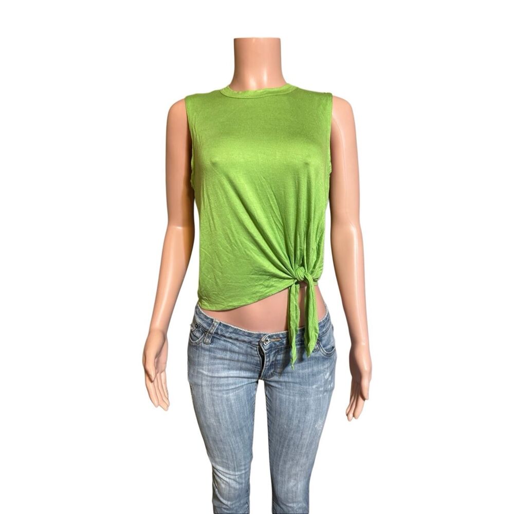 Hippie chic lime green sleeveless side-tie tank top M, L